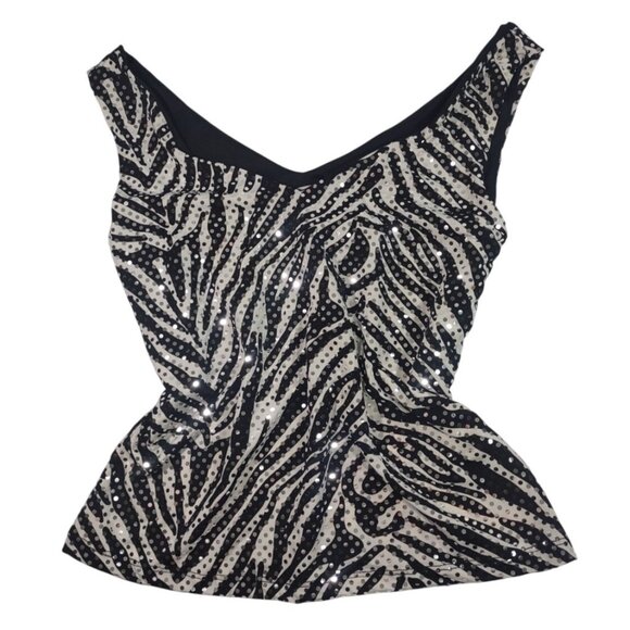 Vtg 90s Dollface Zebra Print  Sequins Top Rave Scene Trashy Mcbling Emo Y2K Sz L - Picture 1 of 6